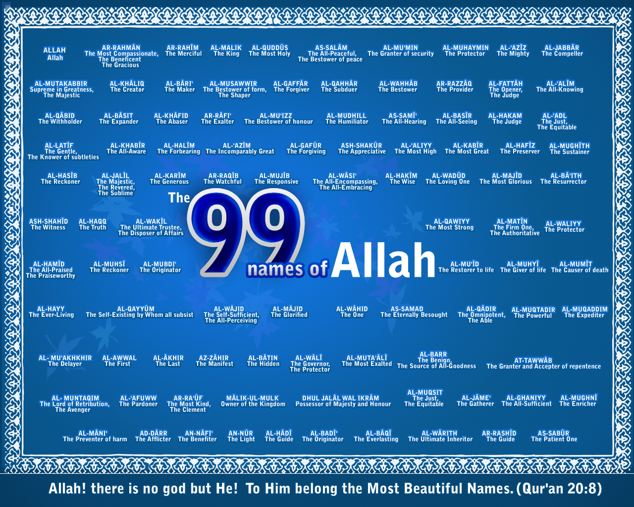 99 Names of Allah with Bangla & English Meaning